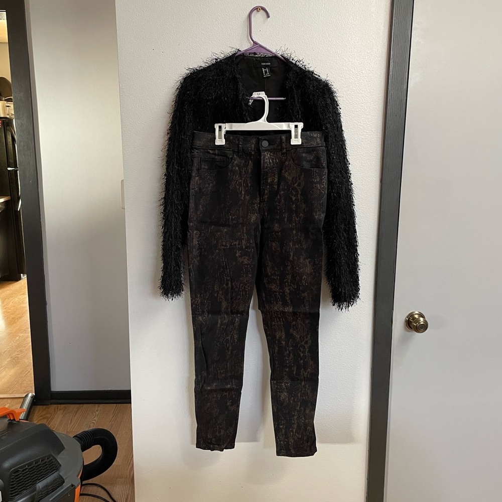 Express gold snakeskin jean + fringe jacket